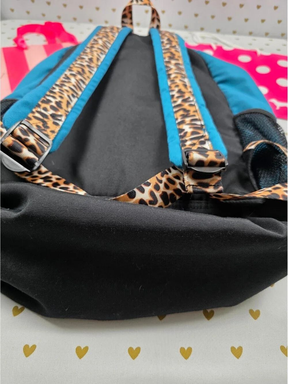 Victoria's Secret PINK Backpack Jade Teal Leopard Straps Full Size Bookbag
